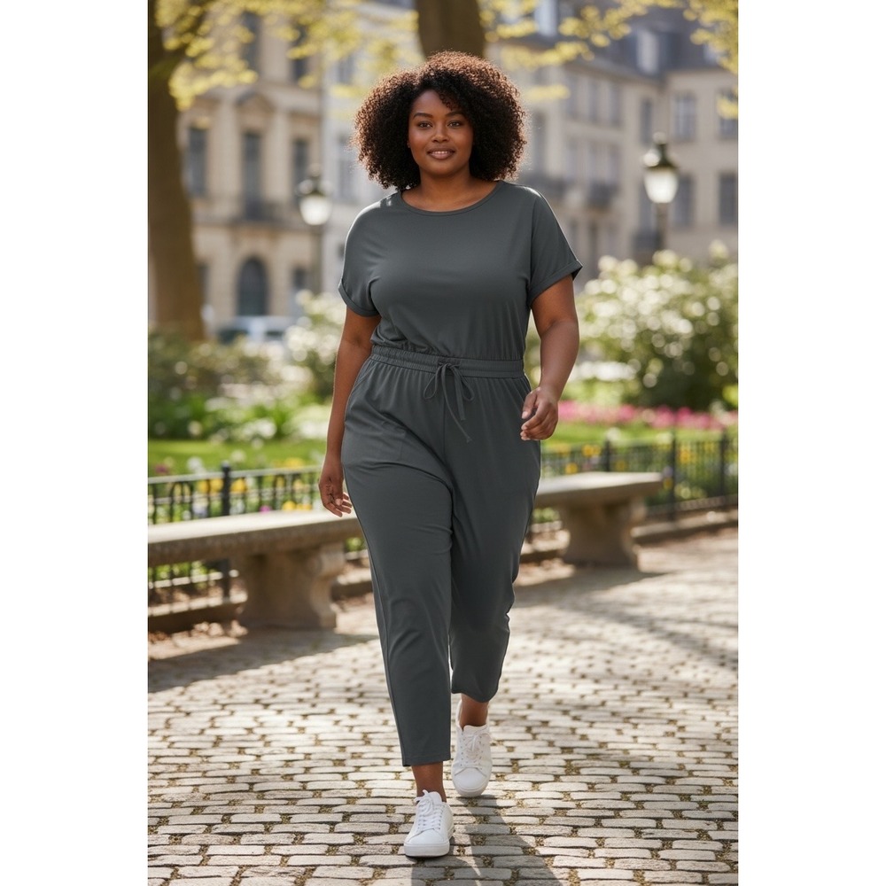 Maurices Womens‎ Plus 3X Dark Grey Knit Drawstring Waist Jumpsuit NWT